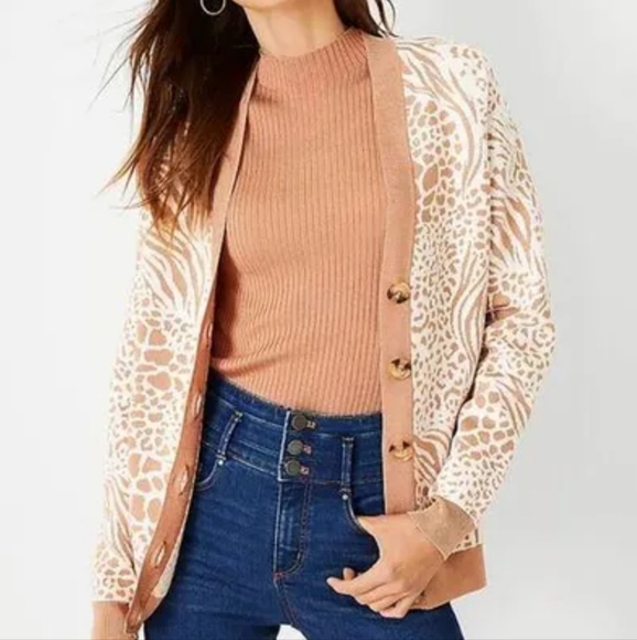 NWOT Ann Taylor Mixed Animal Print Boyfriend Cardigan Sweater - Picture 7 of 9